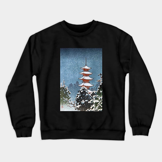 Nikko Pagoda in Snow by Tsuchiya Koitsu Crewneck Sweatshirt by Takeda_Art